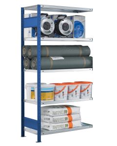 SCHULTE Steckregal, Fachbodenregale Stecksystem, Anbauregal, beidseitig nutzbar, H3500xB1000xT600 mm, 7 Fachböden, Fachlast 330 kg, RAL 5010 enzianblau / verzinkt