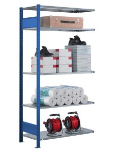 SCHULTE Steckregal, Fachbodenregale Stecksystem, Anbauregal, beidseitig nutzbar, H2750xB1000xT500 mm, 6 Fachböden, Fachlast 85 kg, RAL 5010 enzianblau / verzinkt