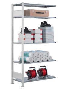 SCHULTE Steckregal, Fachbodenregale Stecksystem, Anbauregal, beidseitig nutzbar, H2300xB1000xT350 mm, 5 Fachböden, Fachlast 85 kg, RAL 7035 lichtgrau