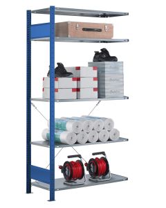 SCHULTE Steckregal, Fachbodenregale Stecksystem, Anbauregal, einseitig nutzbar, H1800xB1000xT350 mm, 4 Fachböden, Fachlast 85 kg, RAL 5010 enzianblau / verzinkt