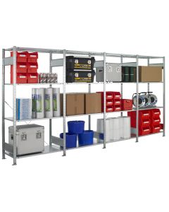 AKTION: Fachbodenregale Steckregal 4er-Set, einseitig nutzbar, H2000xB4000xT600 mm, pro Feld 4 Fachböden, Fachlast 150 kg, sendzimirverzinkt