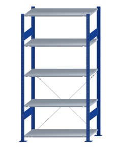 SCHULTE Steckregal, Fachbodenregale Stecksystem, Grundregal, einseitig nutzbar, H2000xB1000xT500 mm, 5 Fachböden, Fachlast 150 kg, RAL 5010 enzianblau / verzinkt