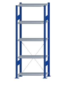 SCHULTE Steckregal, Fachbodenregale Stecksystem, Grundregal, einseitig nutzbar, H2000xB750xT300 mm, 5 Fachböden, Fachlast 150 kg, RAL 5010 enzianblau / verzinkt