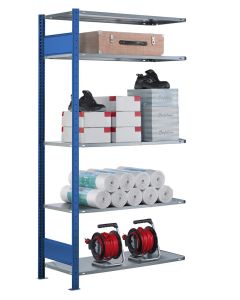 SCHULTE Steckregal, Fachbodenregale Stecksystem, Anbauregal, beidseitig nutzbar, H2500xB1300xT300 mm, 6 Fachböden, Fachlast 85 kg, RAL 5010 enzianblau / verzinkt