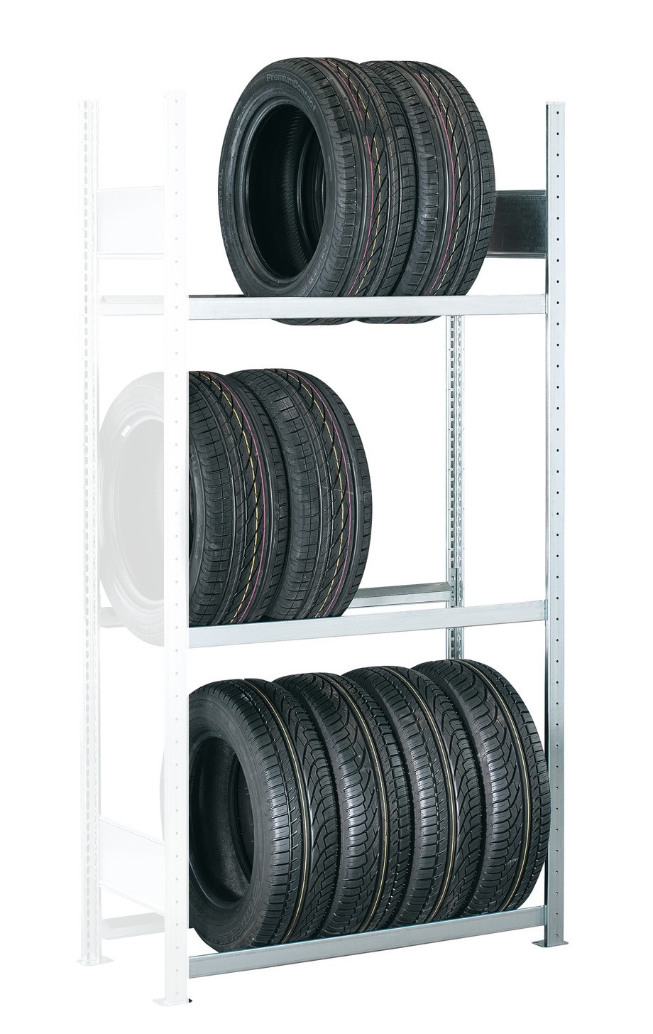 Reifenregal GENIUS H2000/2500 x T400 x L1500-6000 mm Fachlast 300 kg verzinkt 